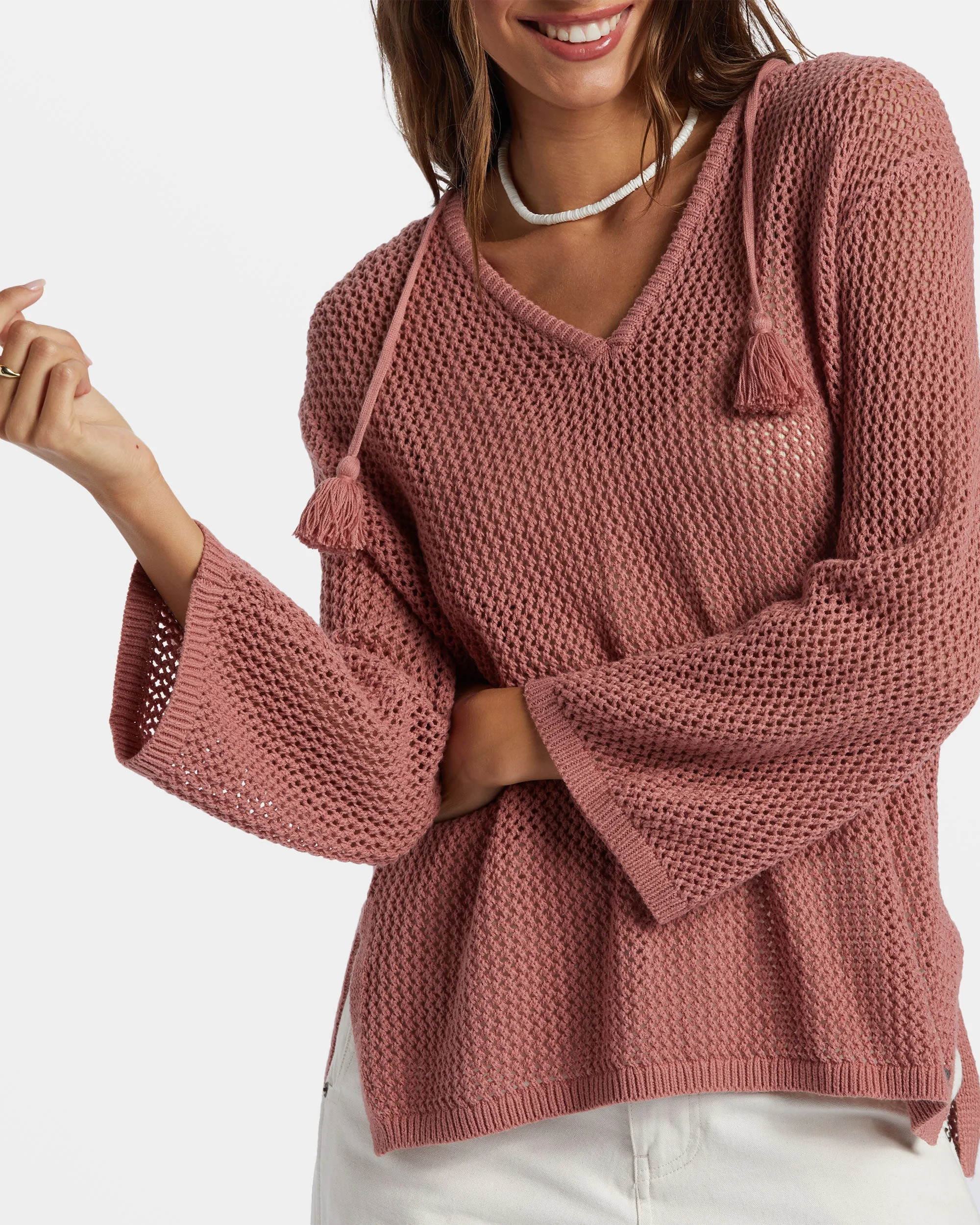 After Beach Break V-Neck Sweater - Ash Rose