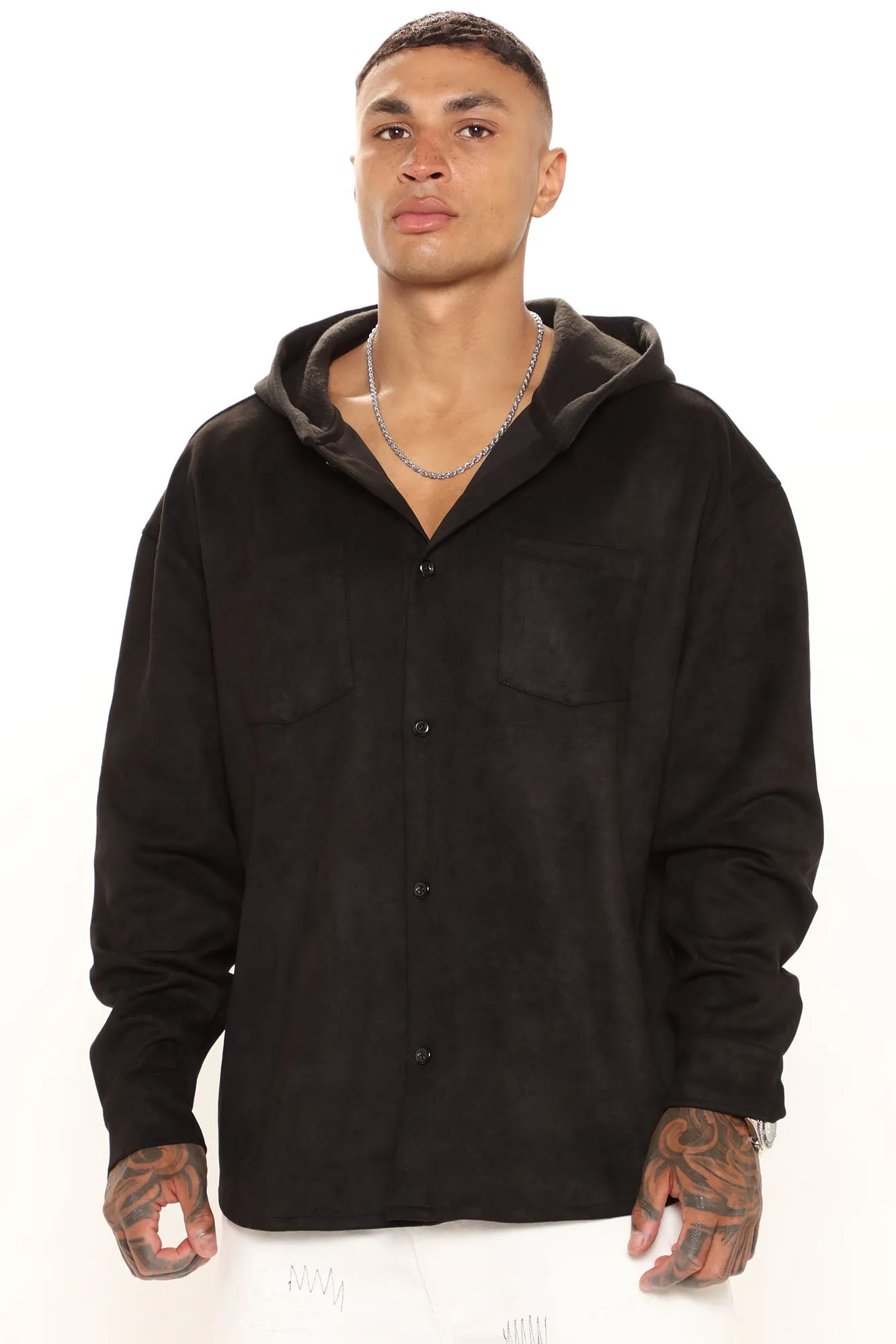 Always On The Go Hooded Suede Shacket - Black