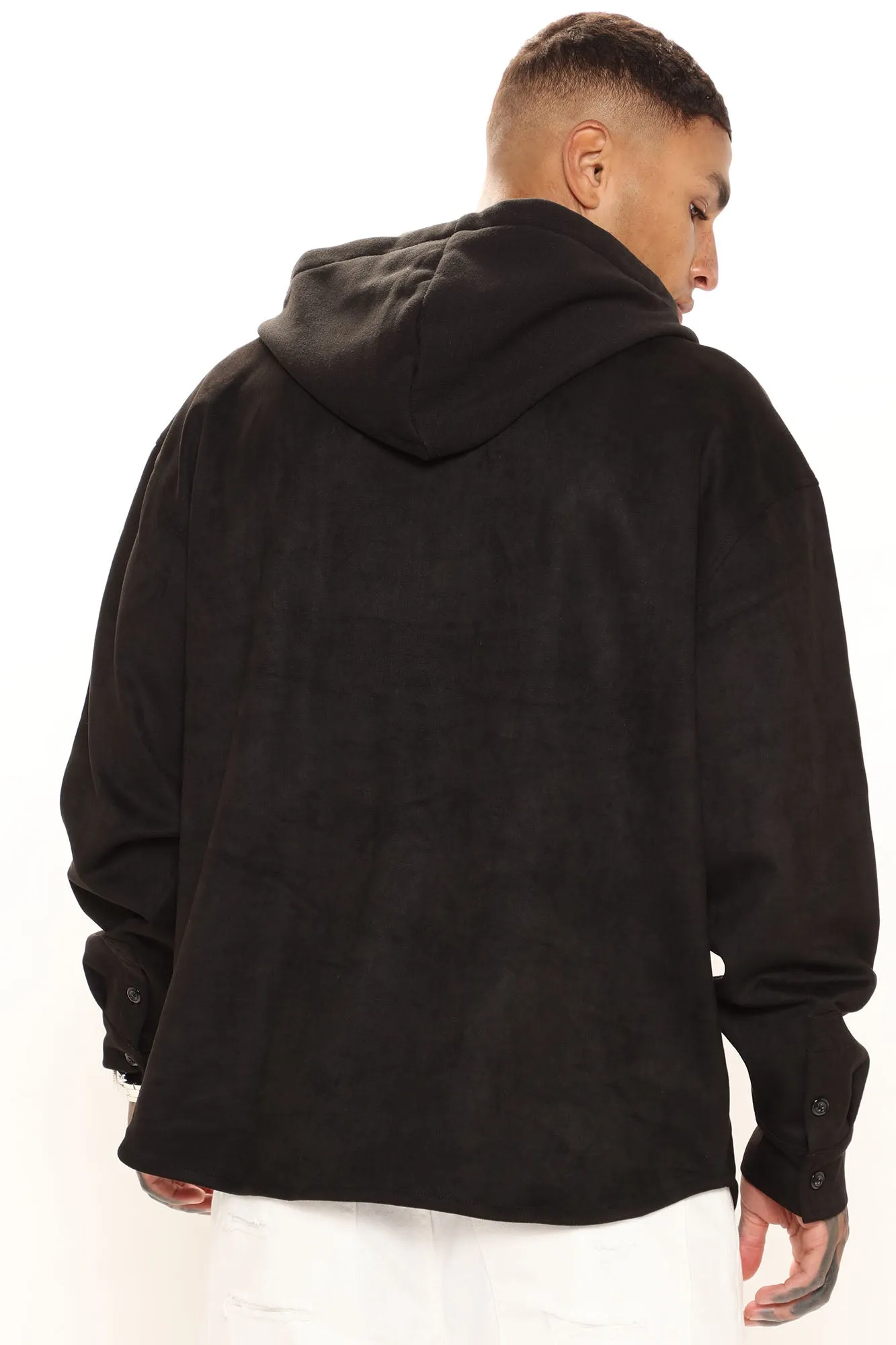 Always On The Go Hooded Suede Shacket - Black