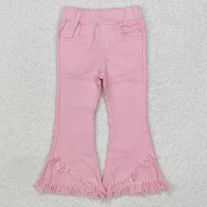 Baby Girls Pants Elastic Pink Fringe Ruffle Denim Jeans P0463