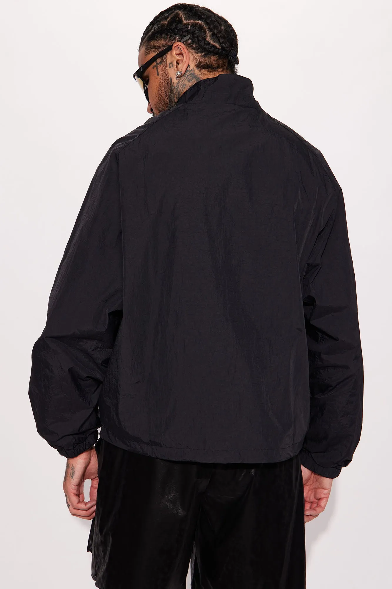 Batter Up Crinkle Nylon Technical Anorak - Black