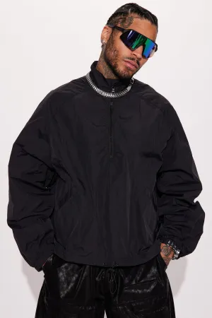 Batter Up Crinkle Nylon Technical Anorak - Black