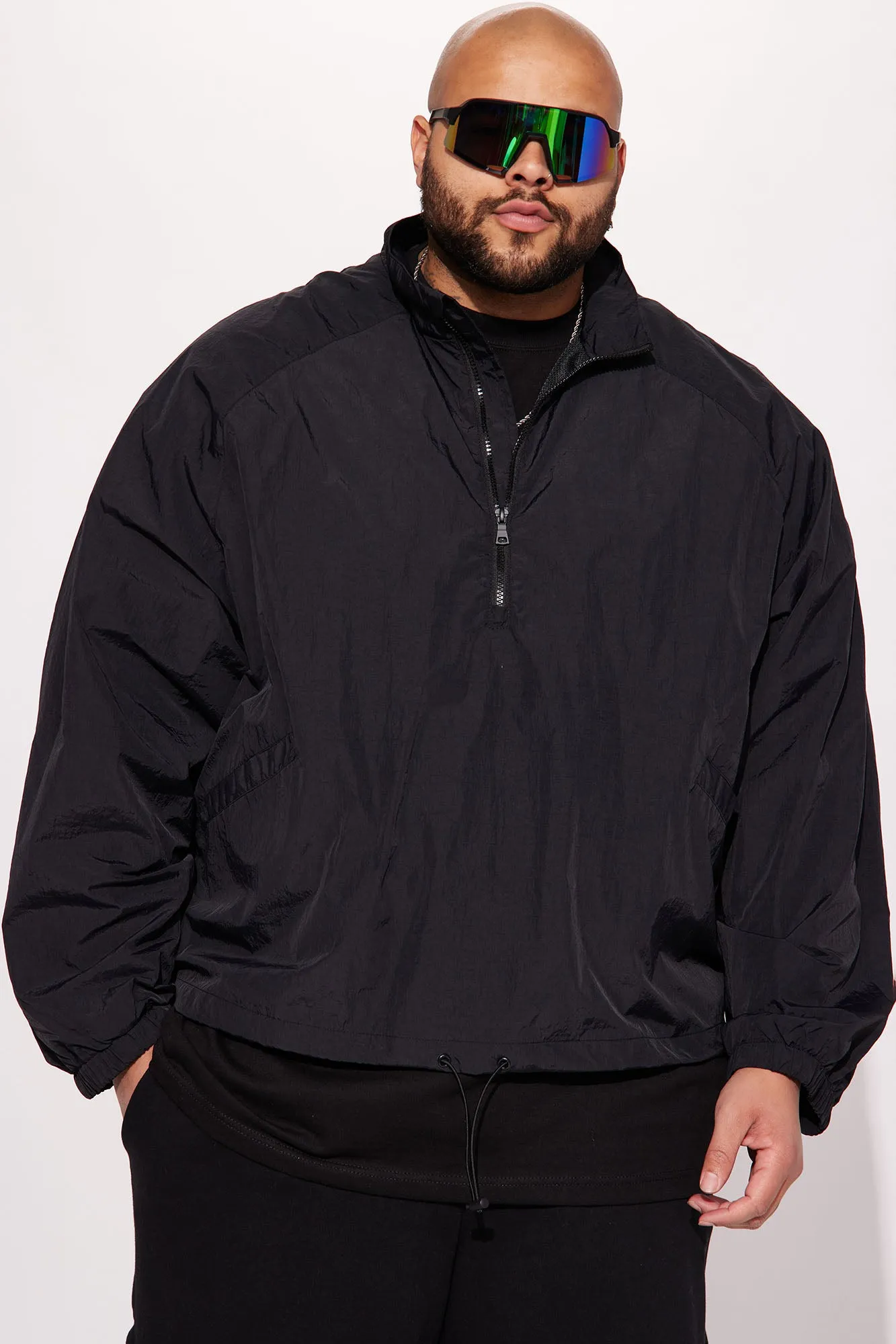 Batter Up Crinkle Nylon Technical Anorak - Black