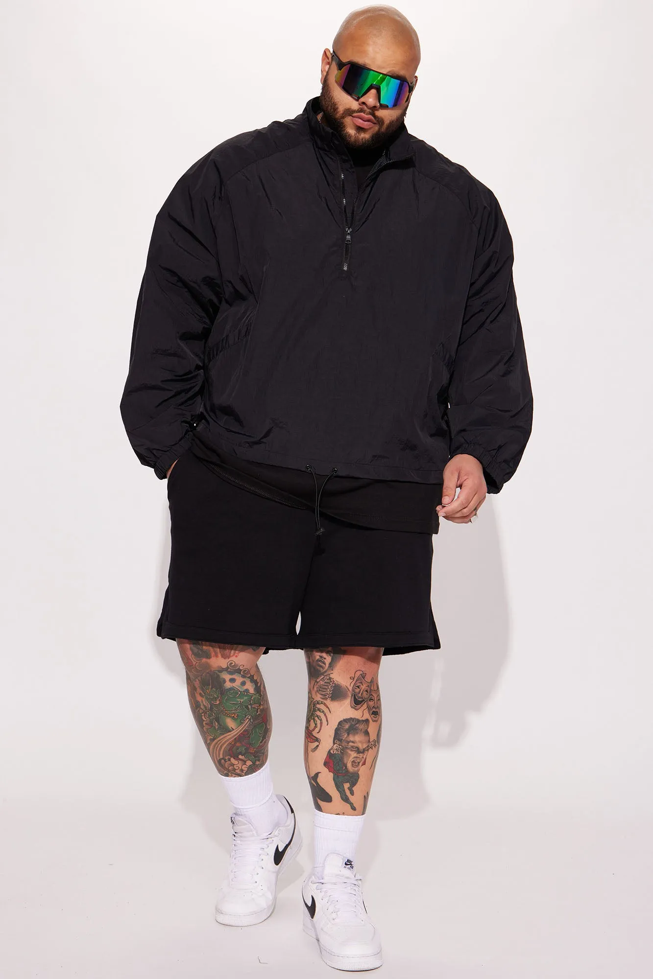 Batter Up Crinkle Nylon Technical Anorak - Black