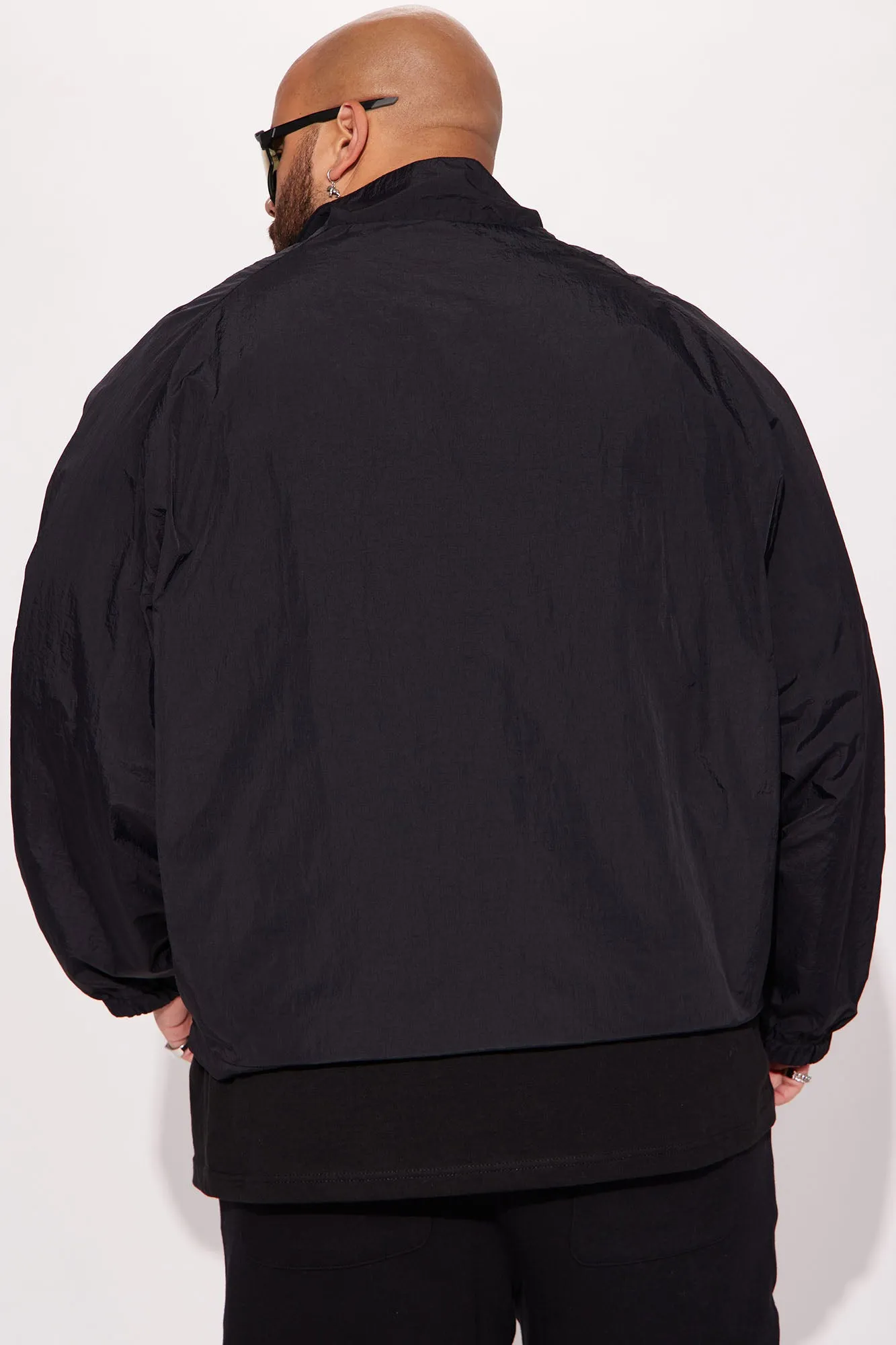 Batter Up Crinkle Nylon Technical Anorak - Black