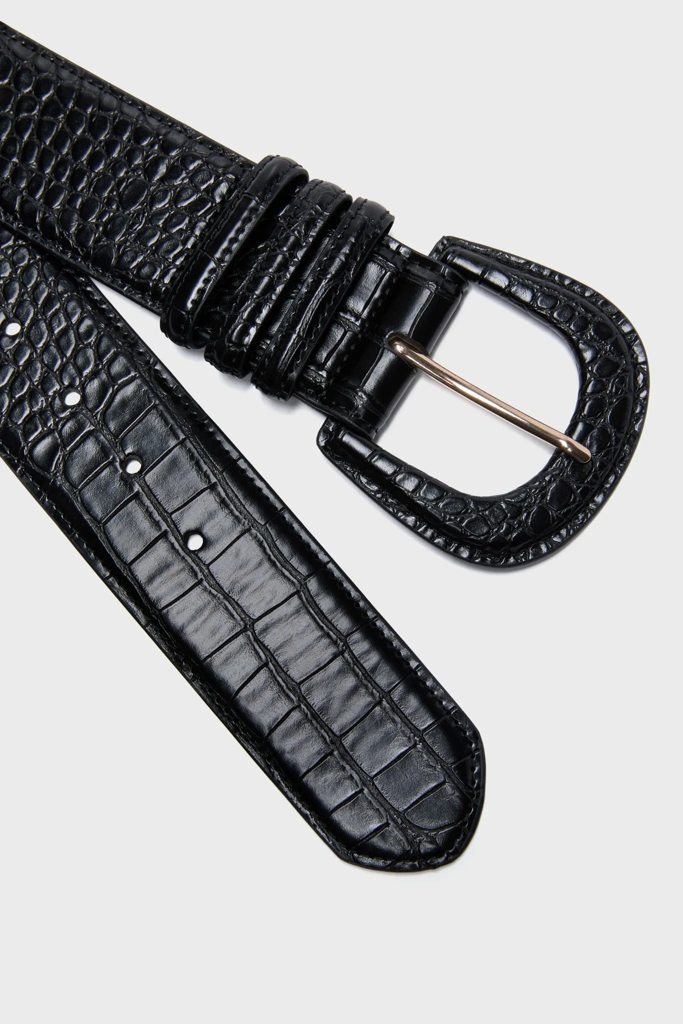 Black Croc-Embossed Waist Belt