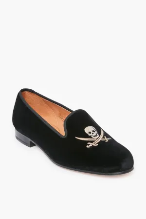 Black Velvet Skull Slippers