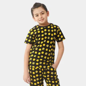 Boys Cotton T-Shirt Smiley Faces | BLACK