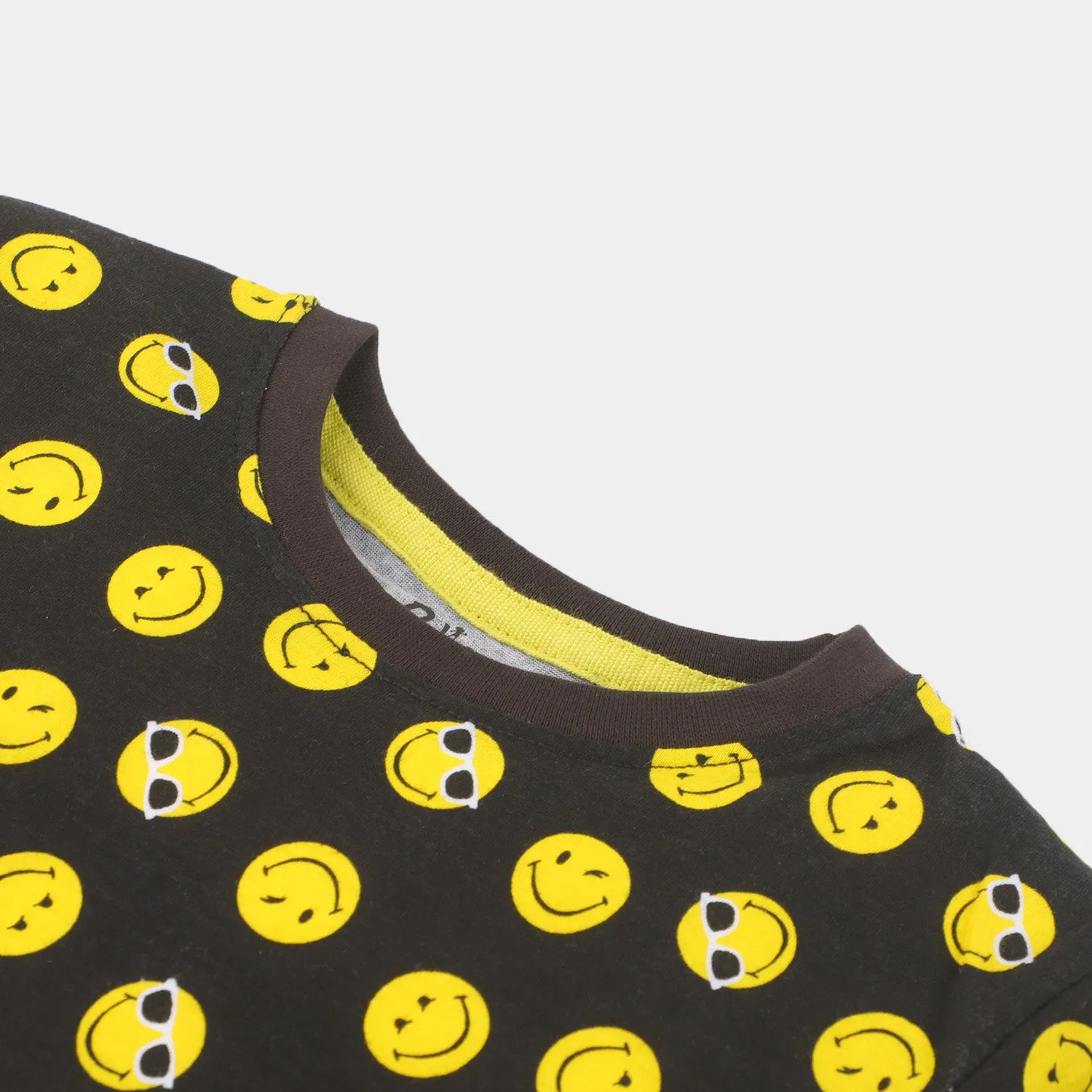 Boys Cotton T-Shirt Smiley Faces | BLACK