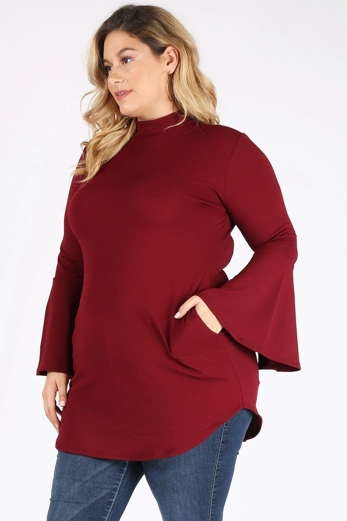 Burgundy Plus Flare Sleeve Tunic Top