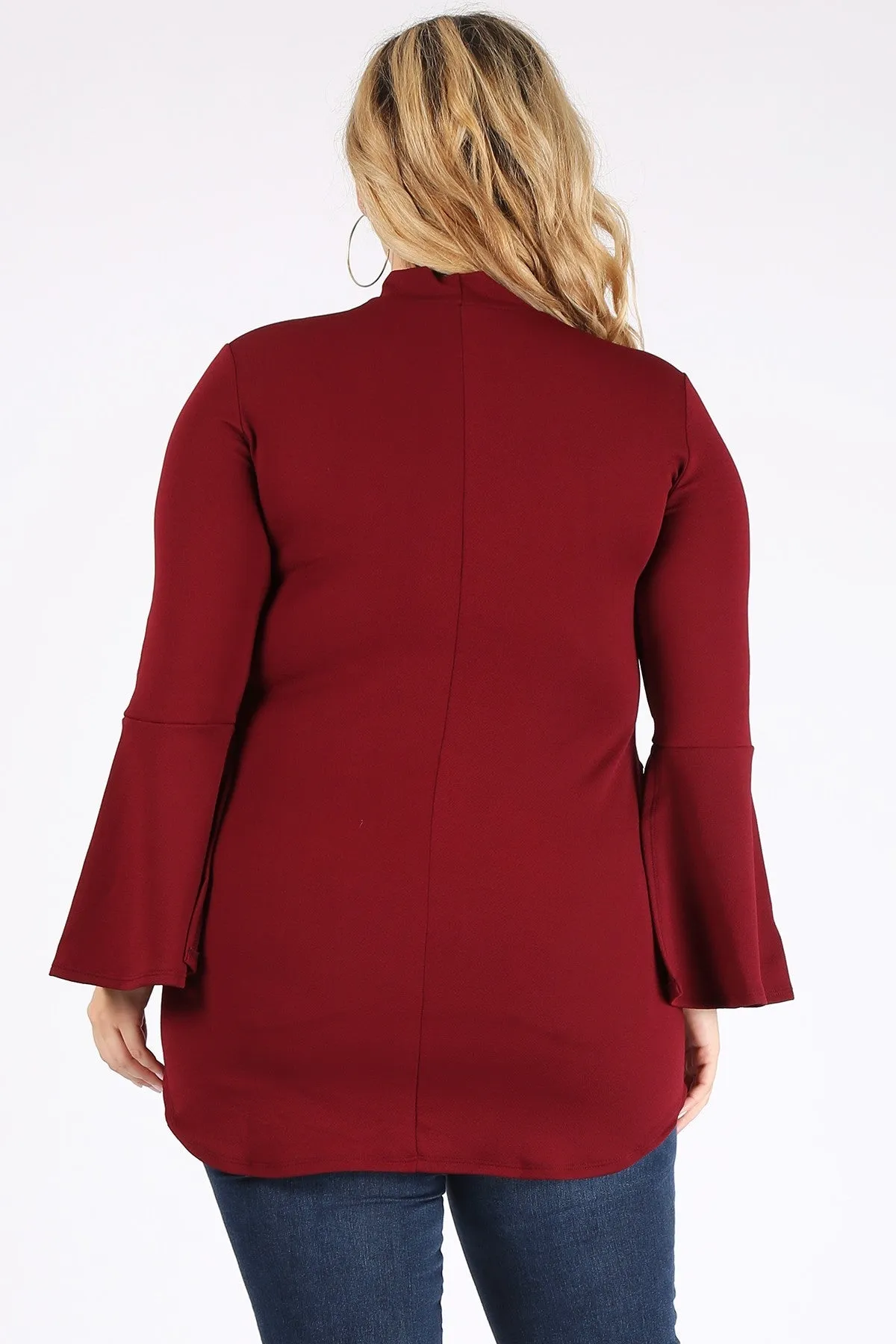 Burgundy Plus Flare Sleeve Tunic Top