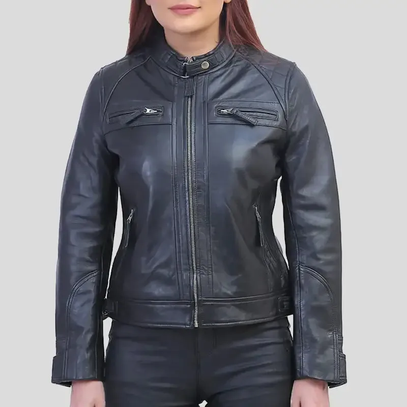 Callie Black Cafe Racer Leather Jacket