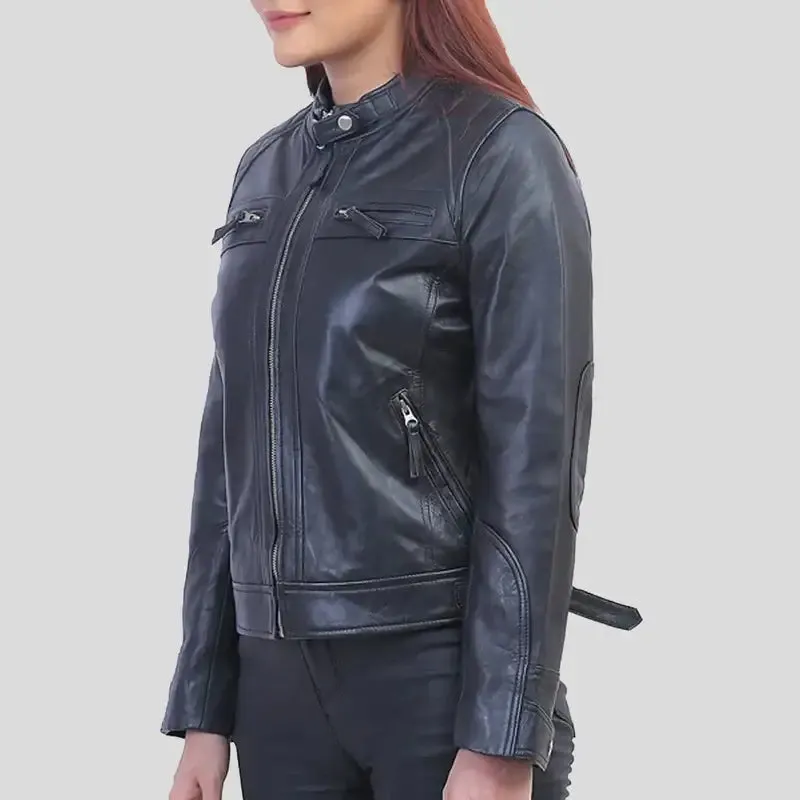 Callie Black Cafe Racer Leather Jacket