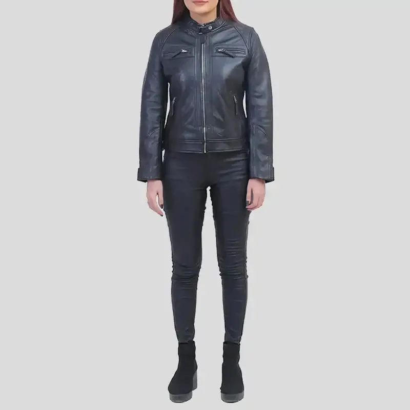 Callie Black Cafe Racer Leather Jacket