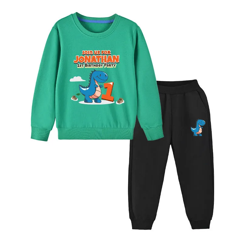 Cartoon Dinosaur Hoodie With Trousers Set