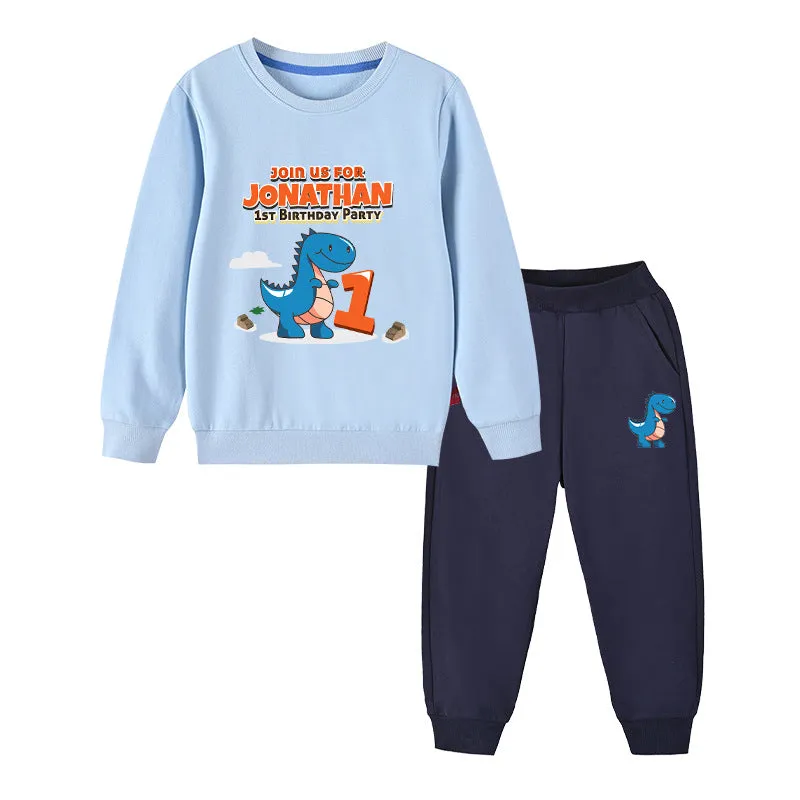 Cartoon Dinosaur Hoodie With Trousers Set