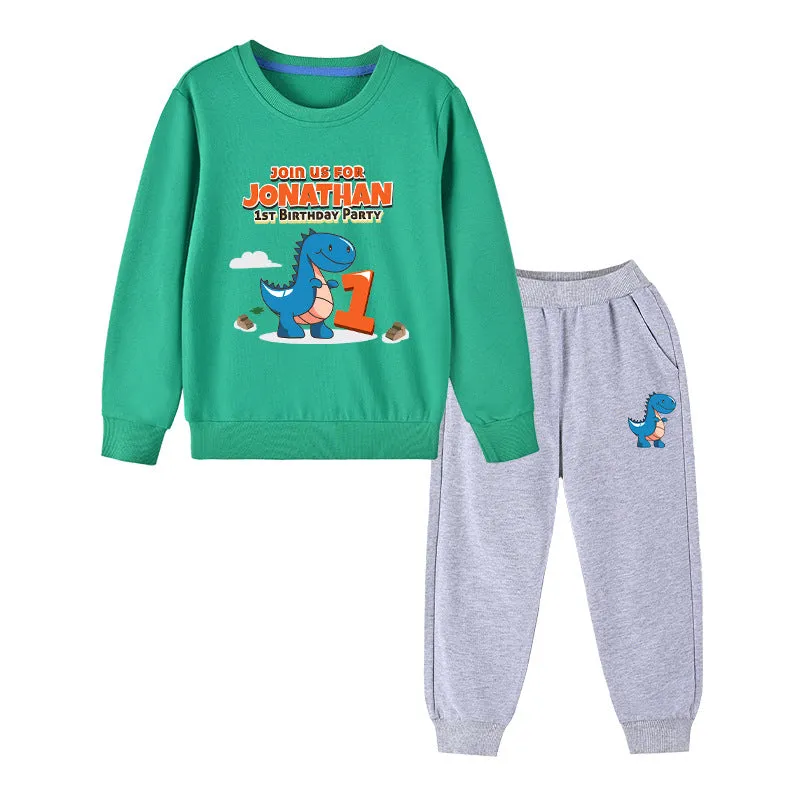 Cartoon Dinosaur Hoodie With Trousers Set