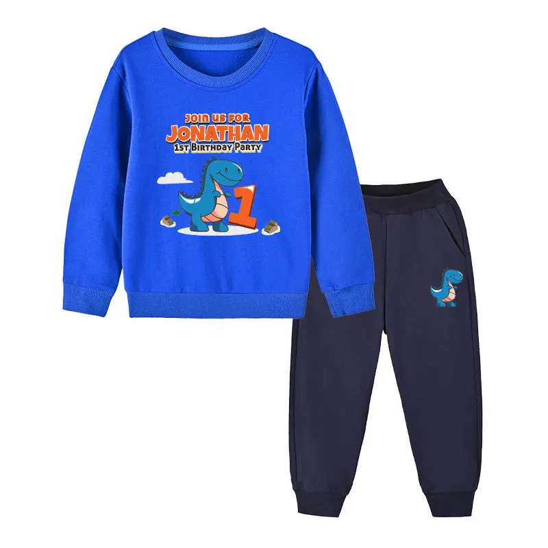 Cartoon Dinosaur Hoodie With Trousers Set