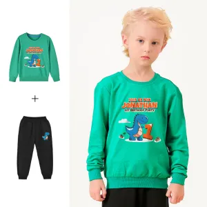 Cartoon Dinosaur Hoodie With Trousers Set