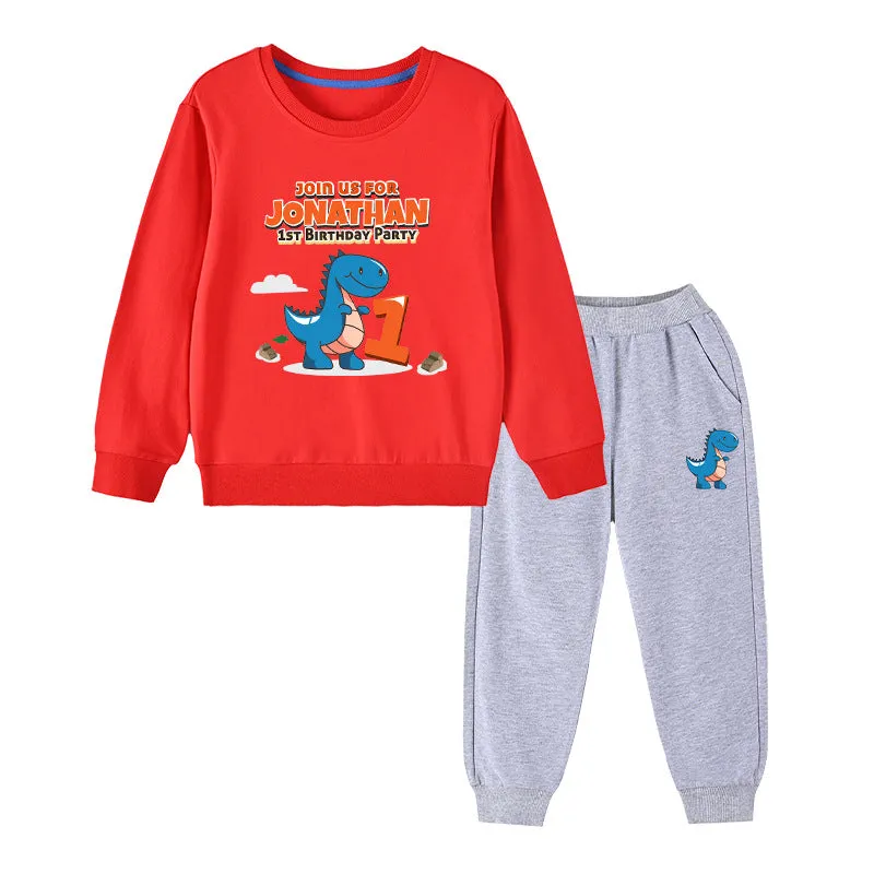 Cartoon Dinosaur Hoodie With Trousers Set