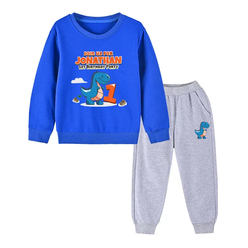 Cartoon Dinosaur Hoodie With Trousers Set