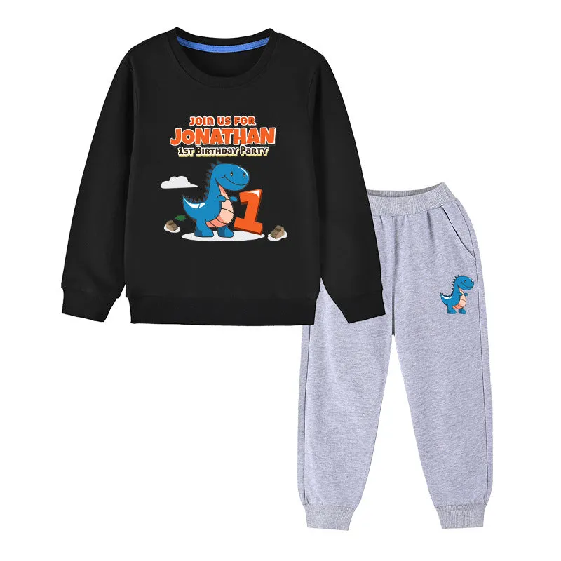 Cartoon Dinosaur Hoodie With Trousers Set