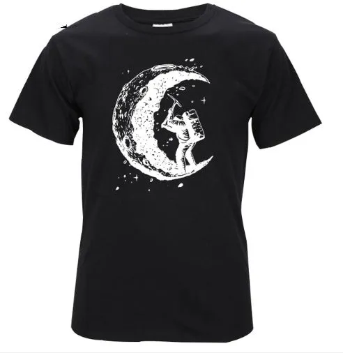 Digging The Moon Print Casual Mens T Shirts