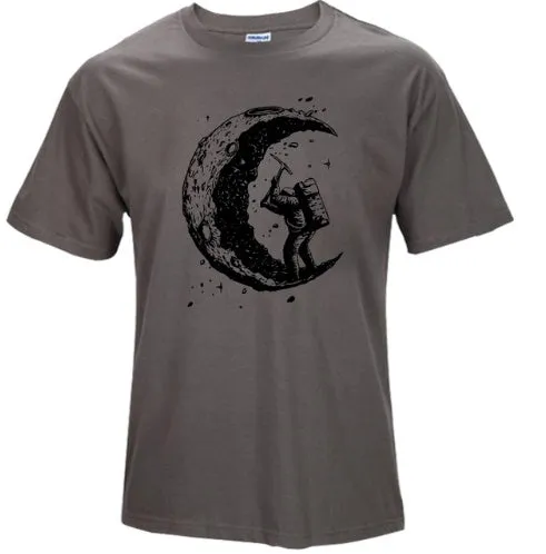 Digging The Moon Print Casual Mens T Shirts