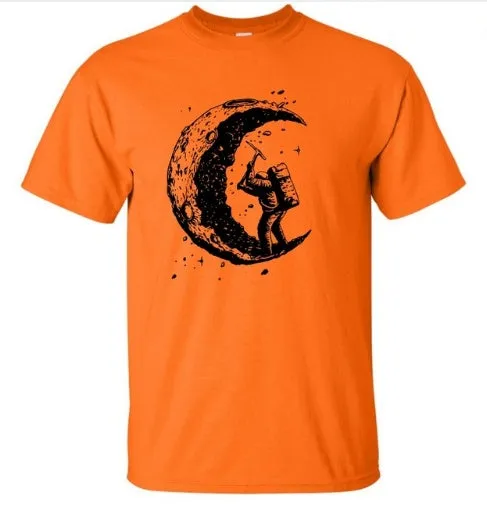 Digging The Moon Print Casual Mens T Shirts