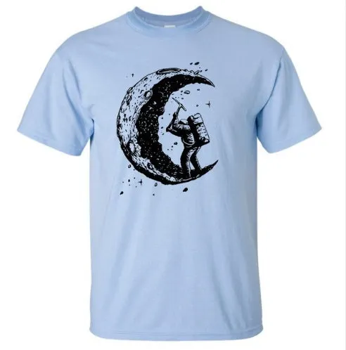 Digging The Moon Print Casual Mens T Shirts