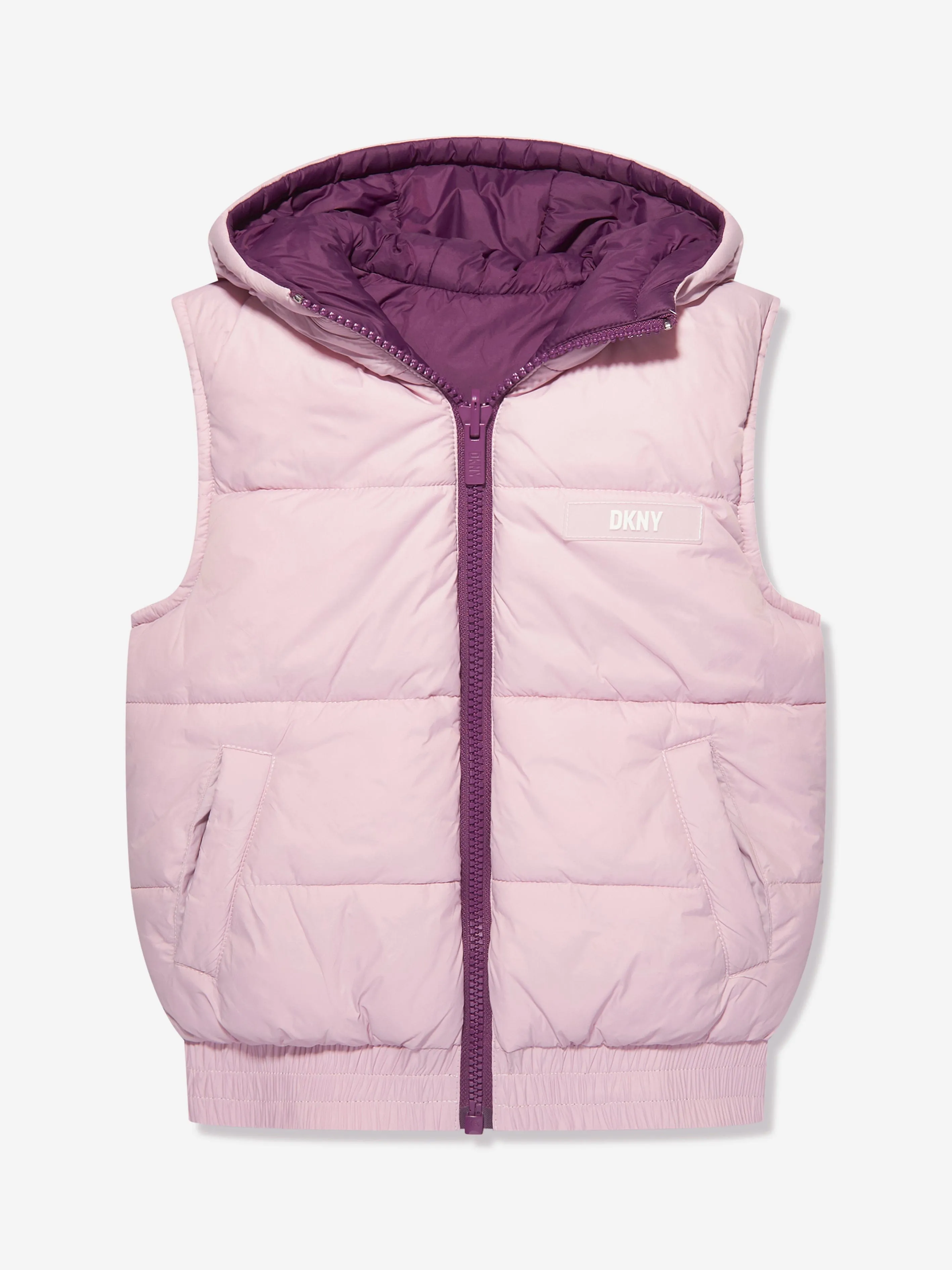 DKNY Girls Reversible Puffer Gilet in Purple