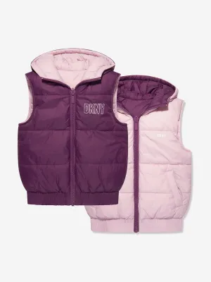 DKNY Girls Reversible Puffer Gilet in Purple