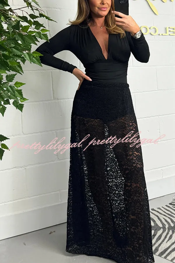 Elegant and Sexy Hollow Lace Maxi Skirt