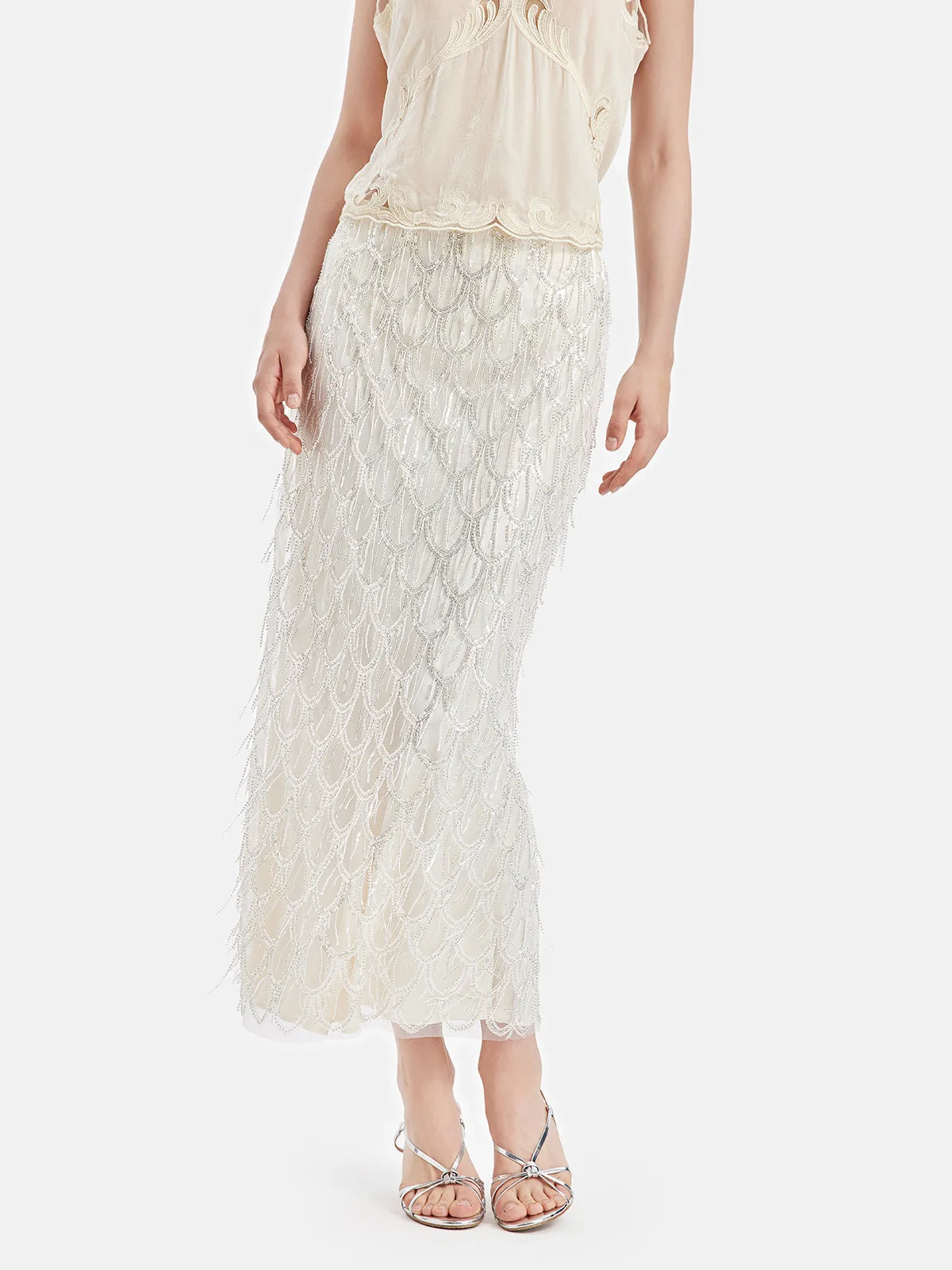 Elegant Sequined Scales Maxi Skirt