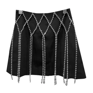 Elegant Spliced Pleated Skirts For Women High Waist Patchwork Tassel Temperament Vintage Skirt Female Fashion