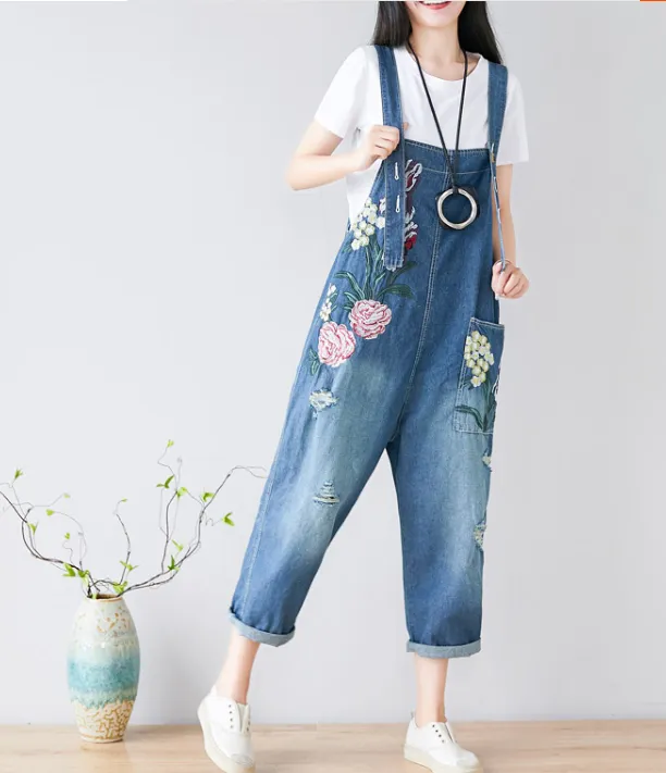 Floral Loose Denim Casual Spring Denim Overall Women Jumpsuits 20