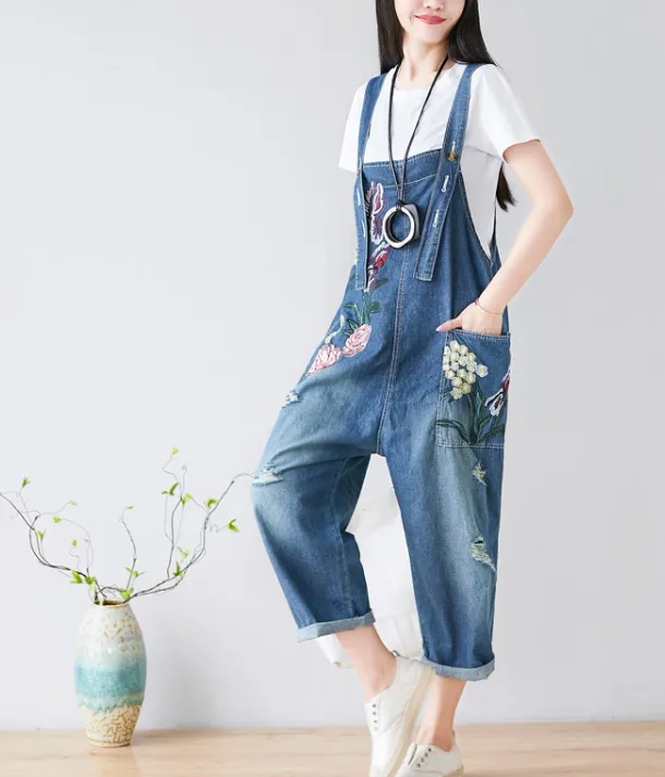 Floral Loose Denim Casual Spring Denim Overall Women Jumpsuits 20