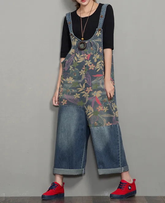 Floral Loose Handmade Denim Casual Spring Denim Overall Women Jumpsuits QY01