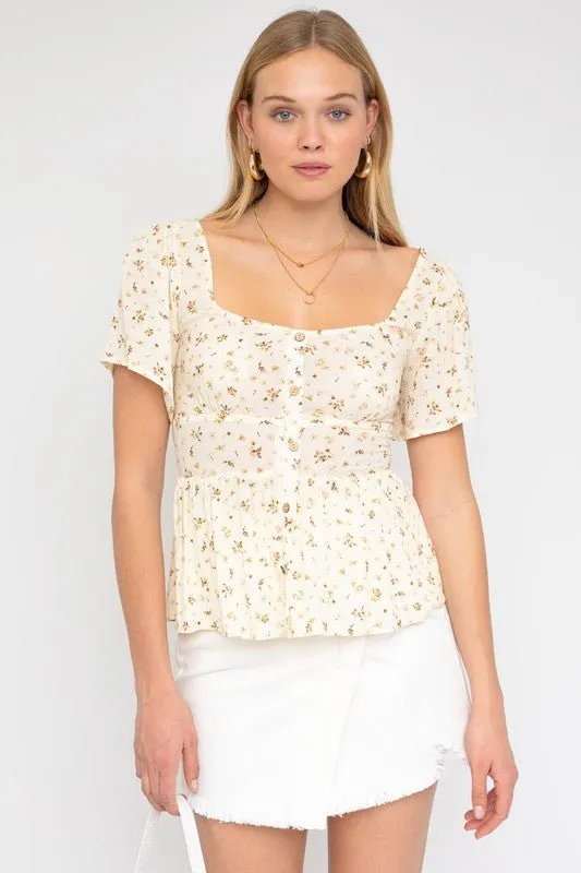 Floral Sweetheart Neckline Top