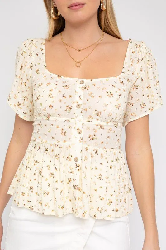 Floral Sweetheart Neckline Top