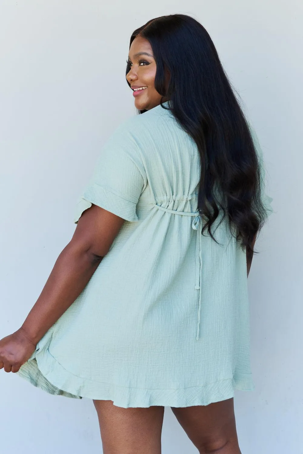 Full Size Ruffle Hem Dress in Light Sage