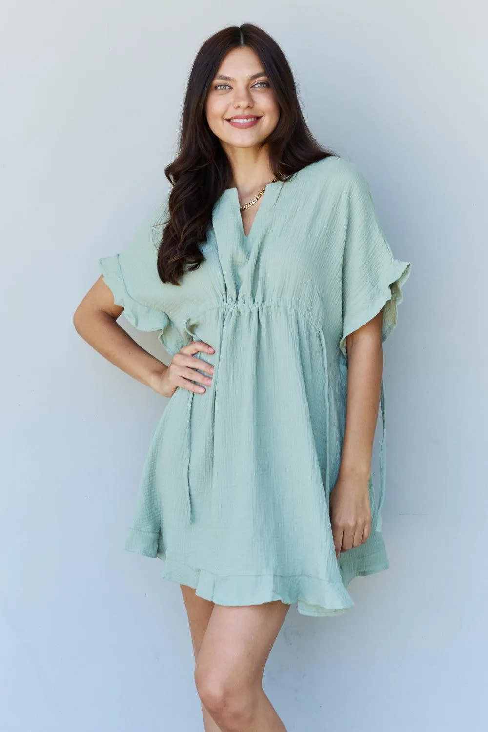 Full Size Ruffle Hem Dress in Light Sage