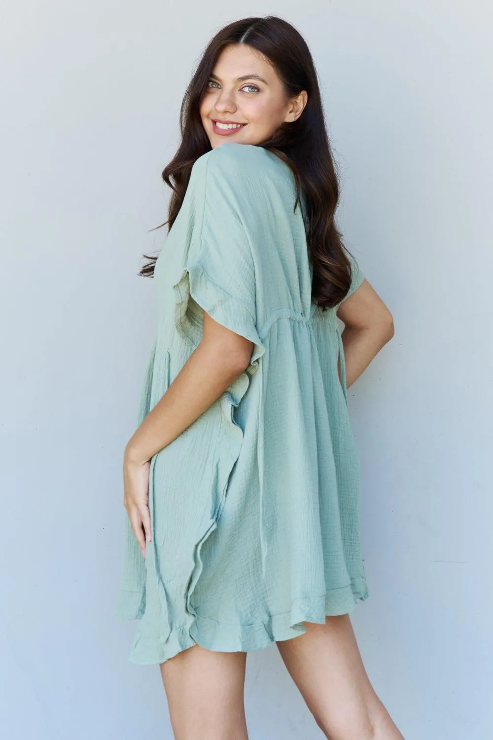 Full Size Ruffle Hem Dress in Light Sage