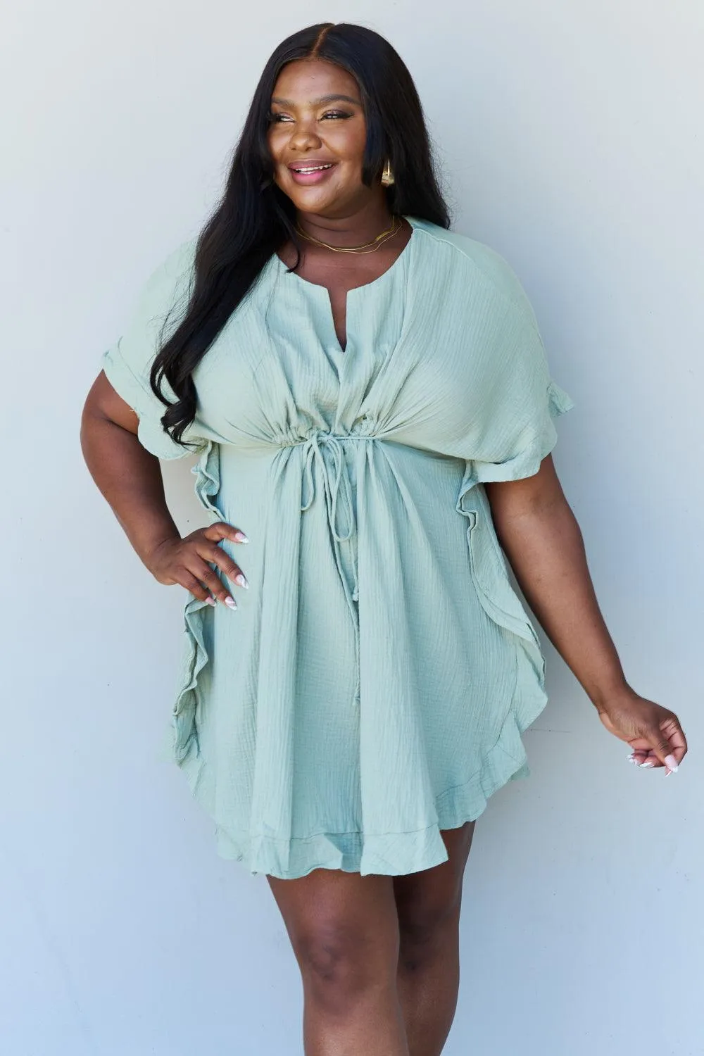 Full Size Ruffle Hem Dress in Light Sage