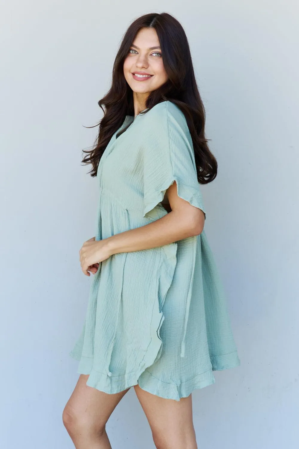 Full Size Ruffle Hem Dress in Light Sage