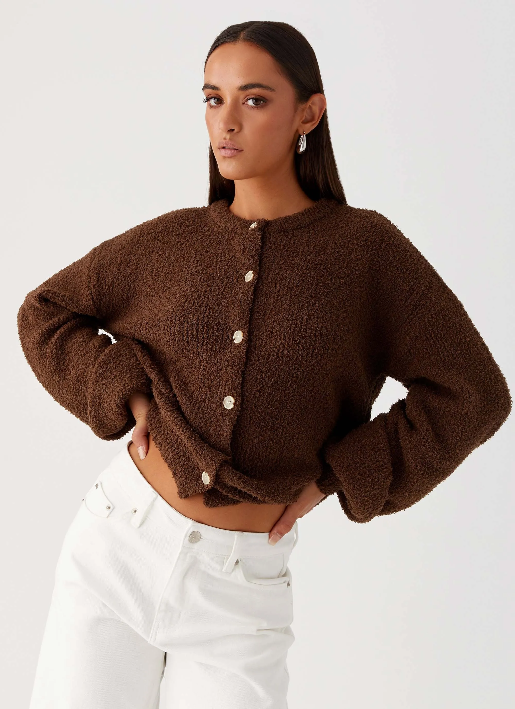 Gracie Oversized Knit Cardigan - Brown