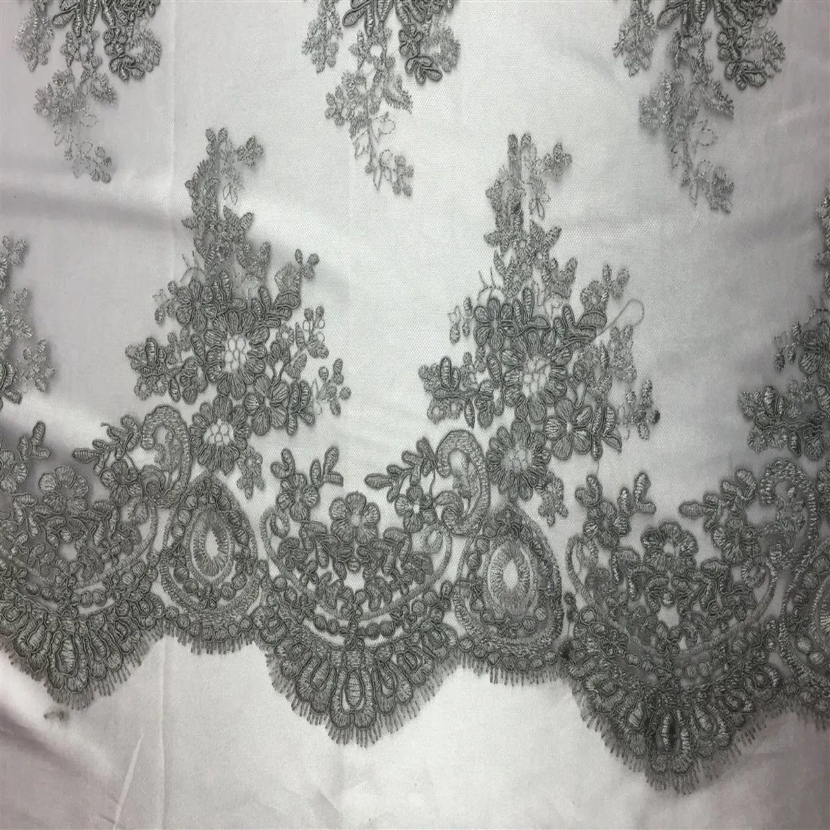 Gray Oswald Embroidered Lace Fabric