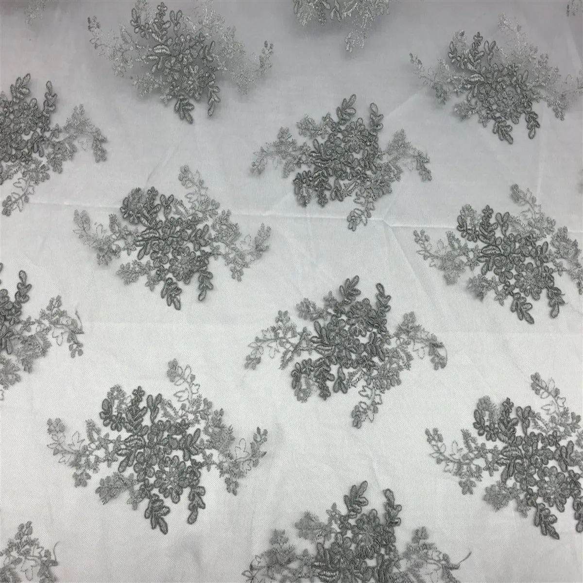 Gray Oswald Embroidered Lace Fabric