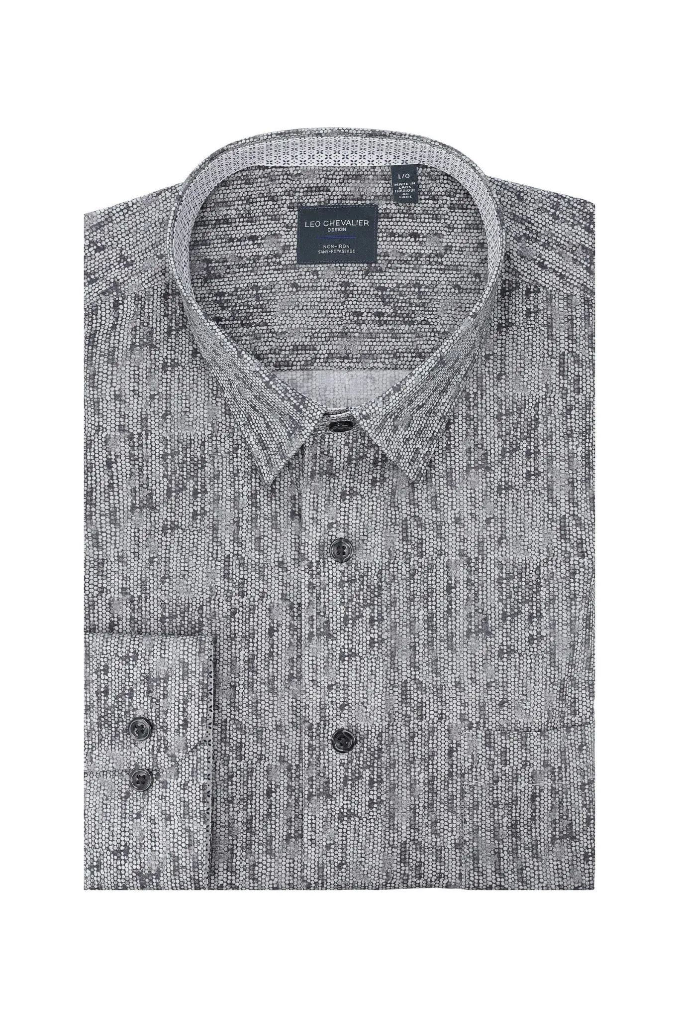 Grey Stone Modern Print Long Sleeve Men's Hidden Button Down