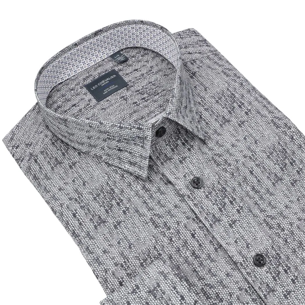 Grey Stone Modern Print Long Sleeve Men's Hidden Button Down